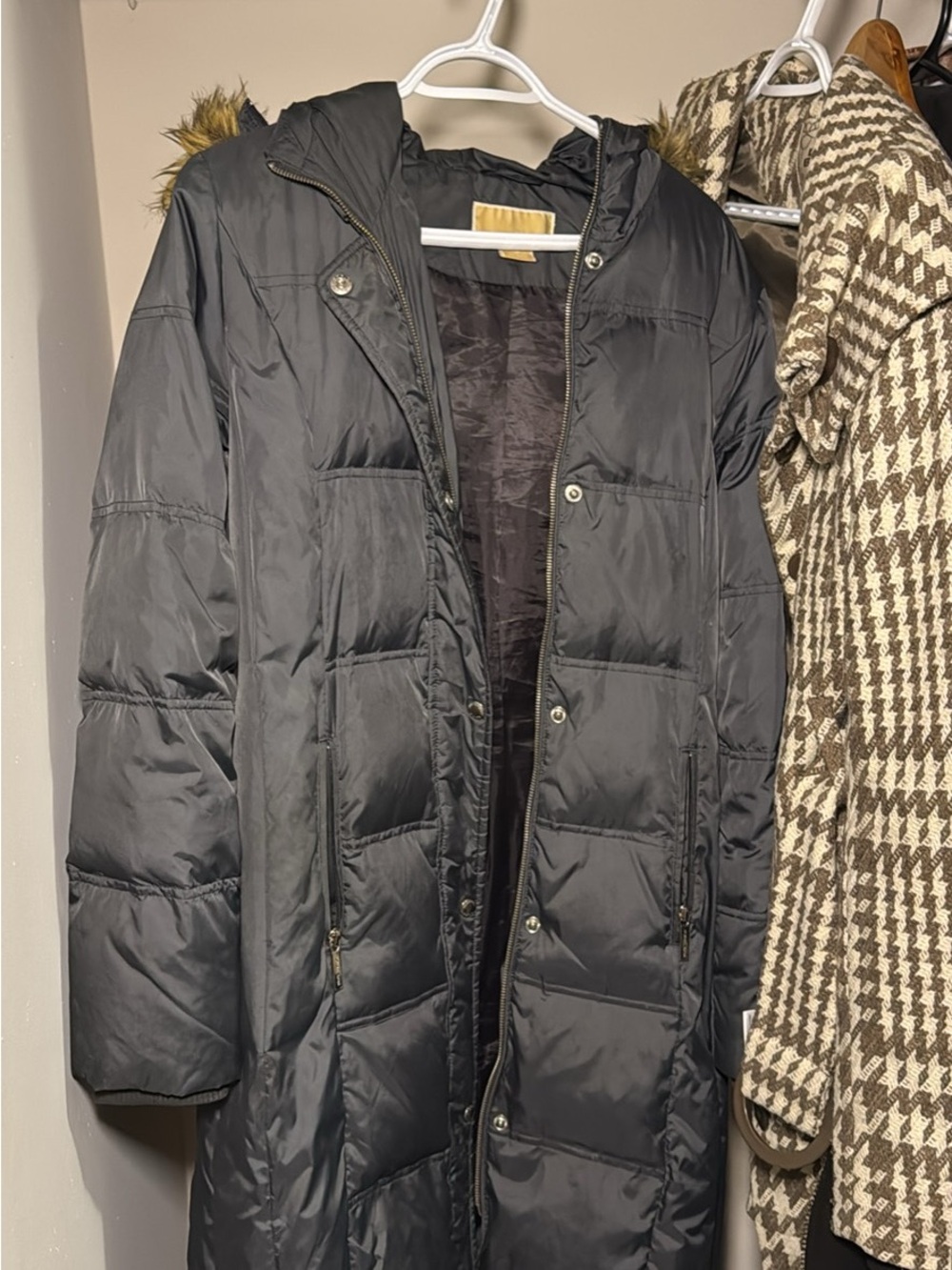 Michael Kors Black Long Hooded Puffer Coat